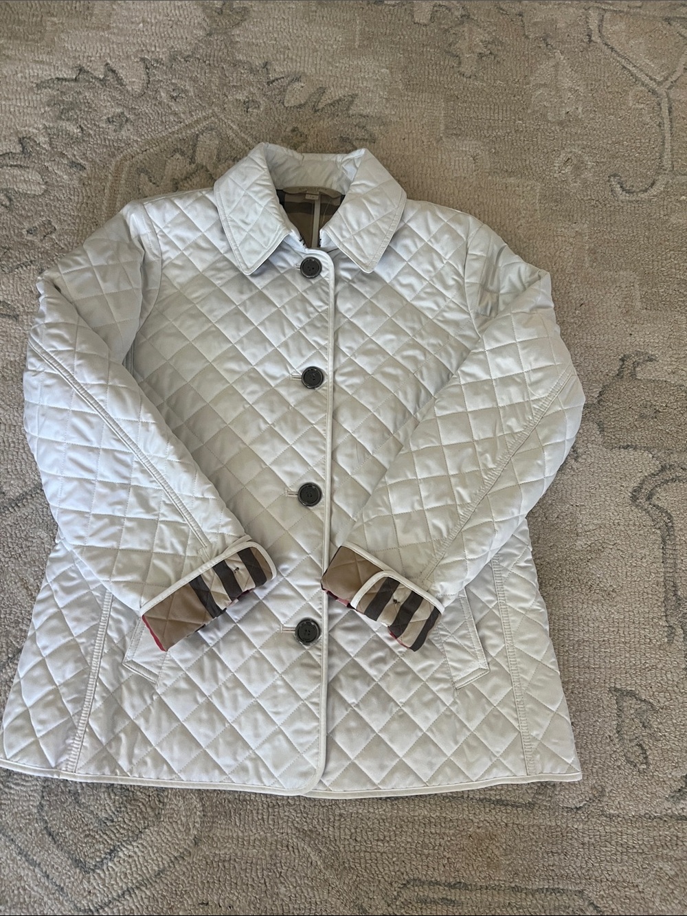 Burberry White Quilted Women's Jacket - Classic Button Front in EC